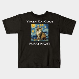 Vincent Cat Gogh Purry Night T-Shirt Kids T-Shirt